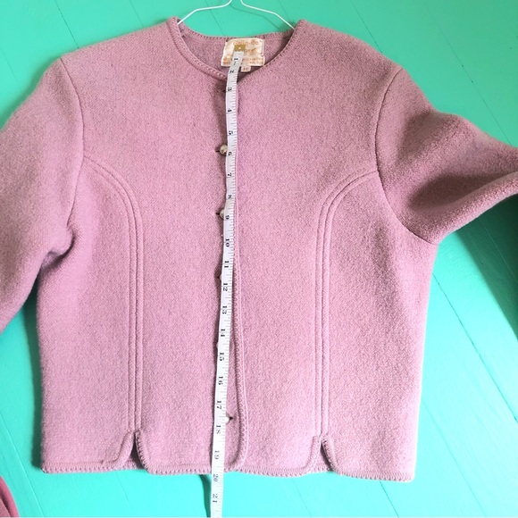 Vintage Lavender 100% Wool Cardigan Sweater Cropped 50s Jacket Silver Buttons - Picture 13 of 16